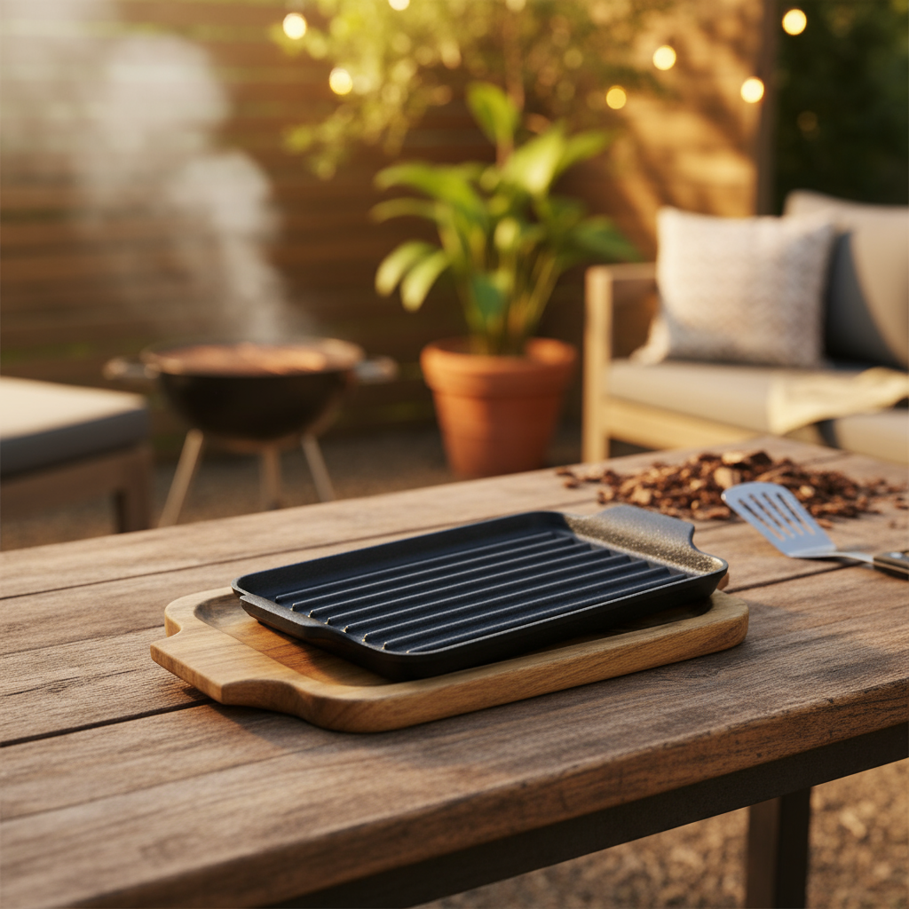 Cast Iron Sizzler 25cm With Wooden Base