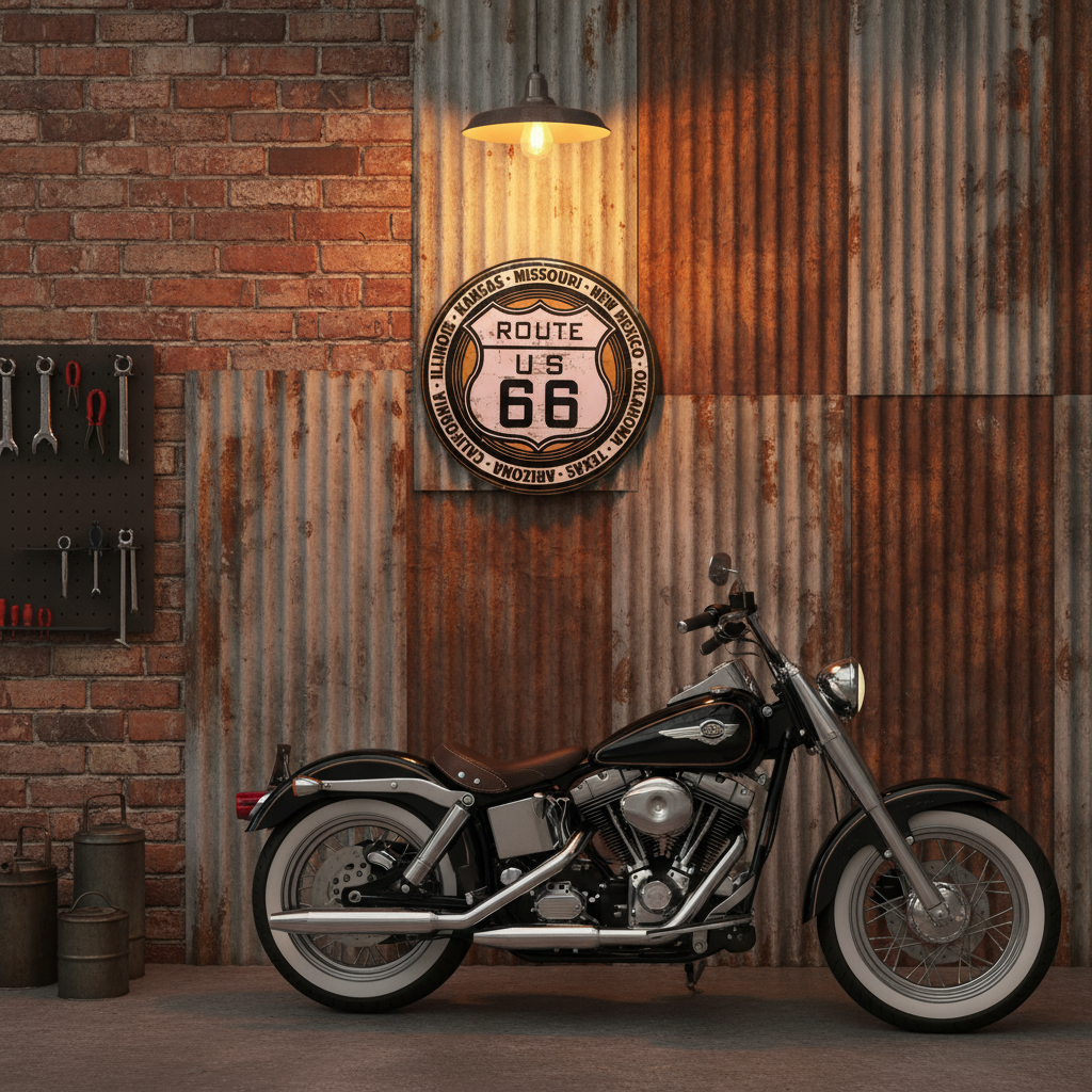 Route US 66 Hanging Wooden Frame Round