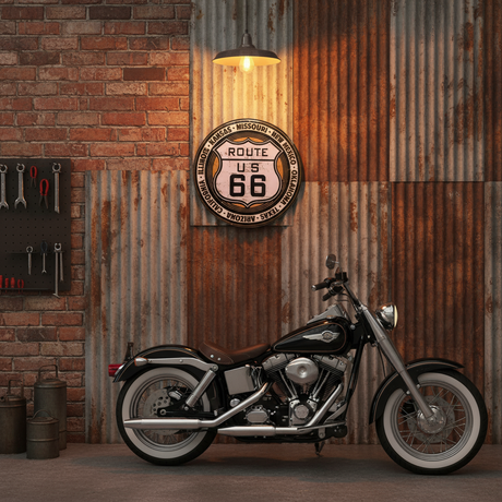 Route US 66 Hanging Wooden Frame Round