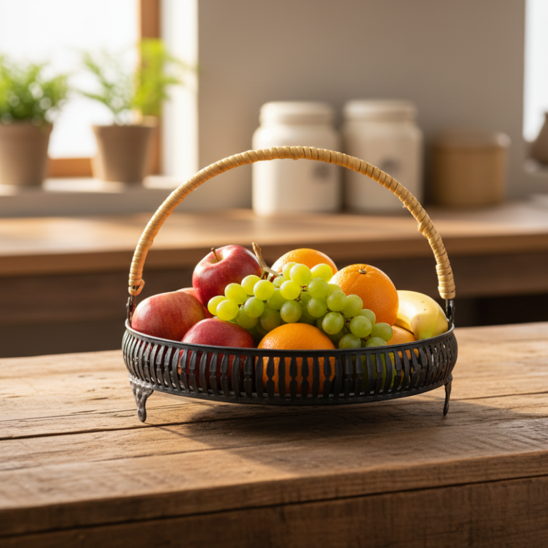 Iron Oval Fruit Basket Black