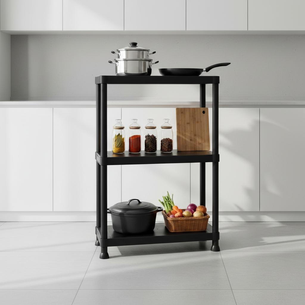 Kitchen Storage Three shelves Black (Made in Portugal)