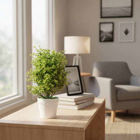 Large Green Plant With Small Leaves White Pot