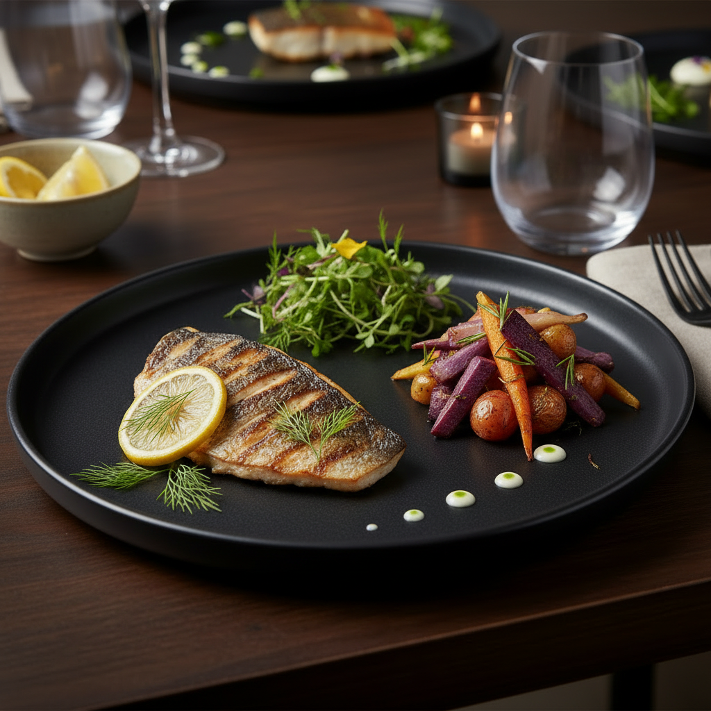 Large Stoneware Dinner Serving Plate Black 26cm