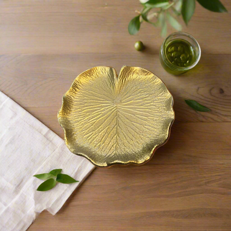 Lilly Leaf Serving Tray Antique Gold