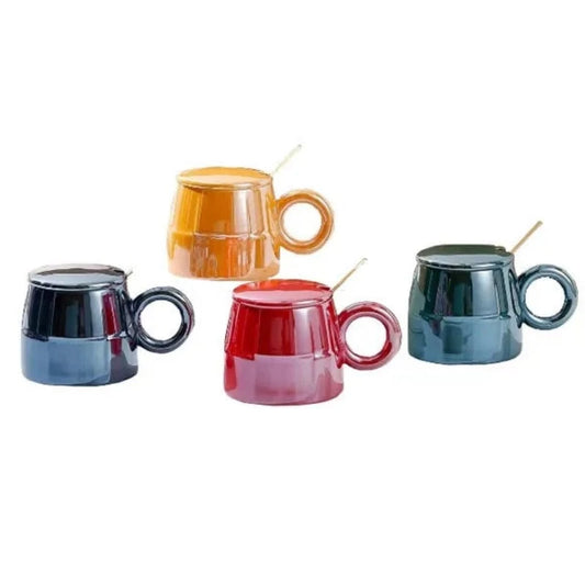 Tea Cup With Lid & Spoon 4 Piece Set
