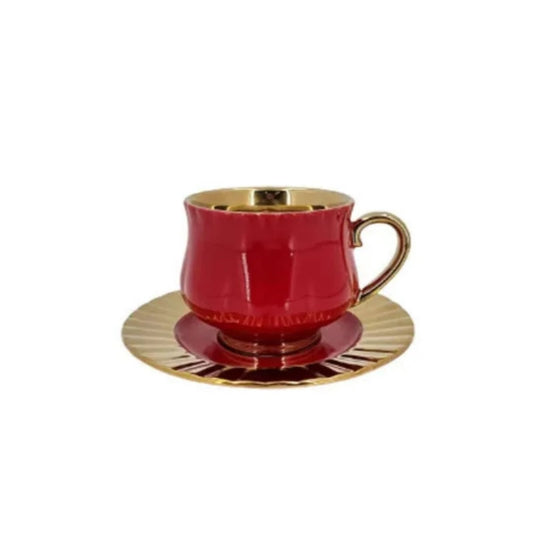 Cup & Saucer Set Red Golden (6pcs Set)