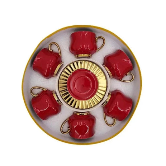 Cup & Saucer Set Red Golden (6pcs Set)