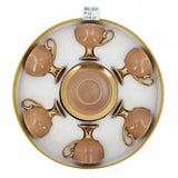 Ceramic Cup & Saucer Set Brown & Gold (Set of 6)