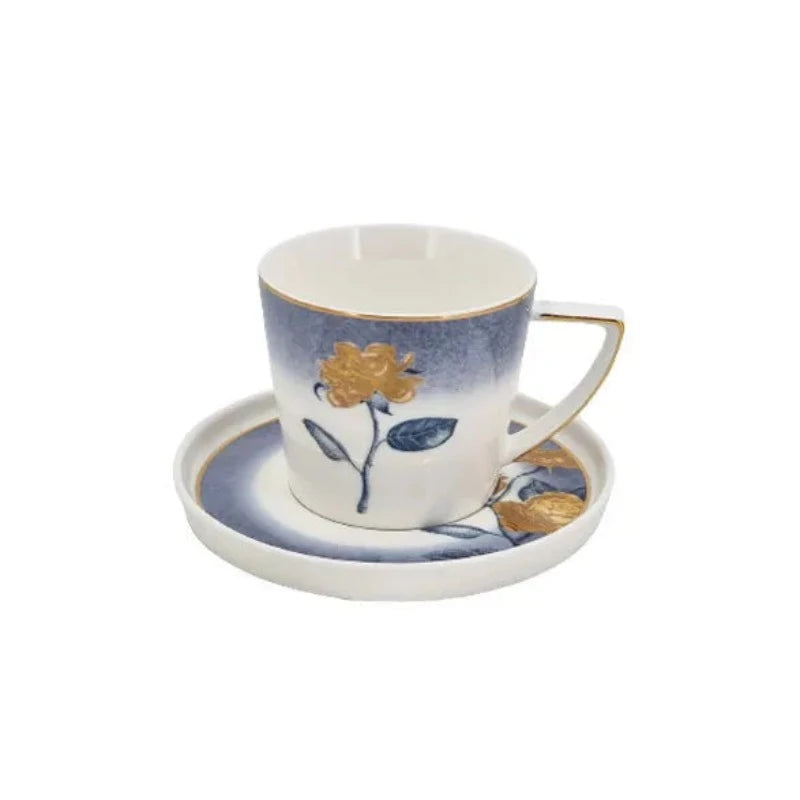 Cup & Saucer Set Blue Flower (6pcs Set)