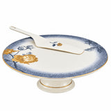 Floral Cake Stand With Lifter White/Blue