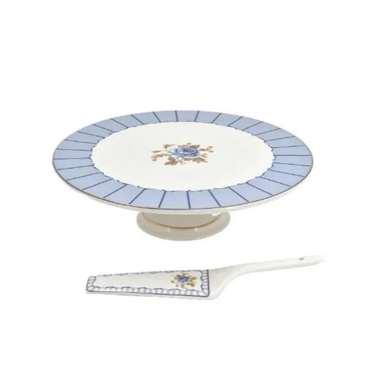 Cake Stand With Lifter Blue Rose