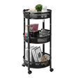 3 Tier Round Rotating Storage Trolley With Wheels Black