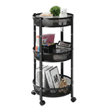 3 Tier Round Rotating Storage Trolley With Wheels Black