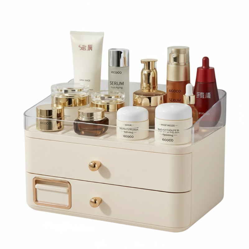 Makeup Organizer With Duo Drawers Beige