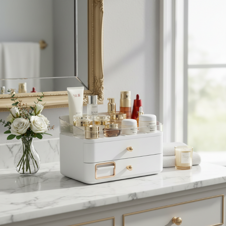 Makeup Organizer With Duo Drawers White