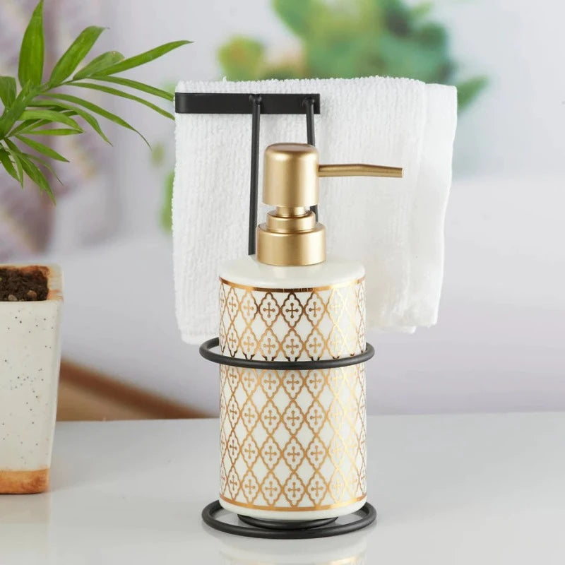 Marble Liquid Soap Dispenser With Black Stand by JB Saeed Studio Buy