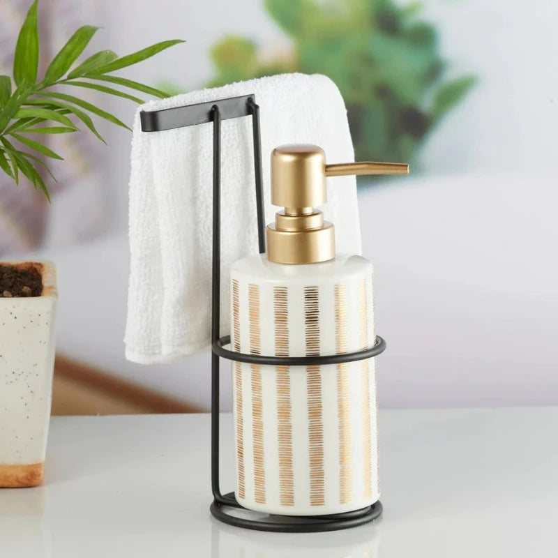 Marble Liquid Soap Dispenser With Black Stand by JB Saeed Studio Buy