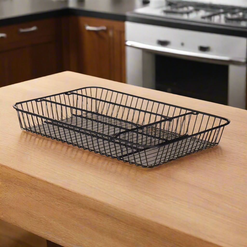 Metal Cutlery Tray 4 Compartments Black