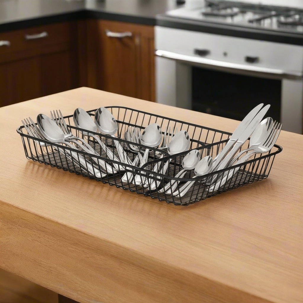 Metal Cutlery Tray 4 Compartments Black