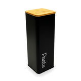 Metal Pasta Storage Jar 26.5cm Black With Bamboo Lid