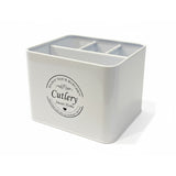 Metal Square Cutlery Tray White 4 Compartments