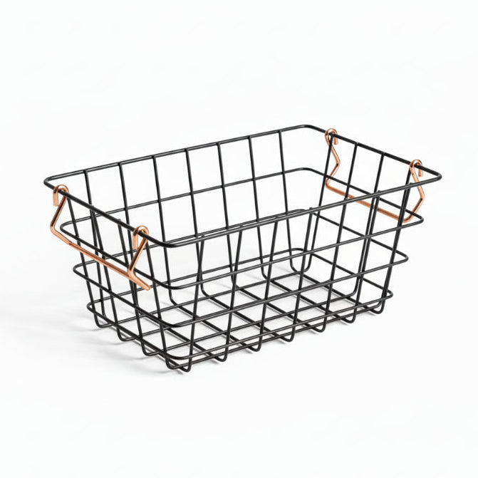 Metal Storage Basket Handle Copper Black