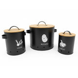 Metal Storage Canister Black With Lid & Handle (Set of 3)