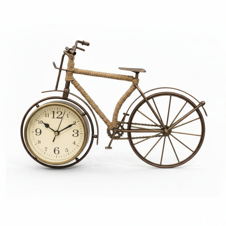 Metal Table Clock Bicycle Brown 37cm
