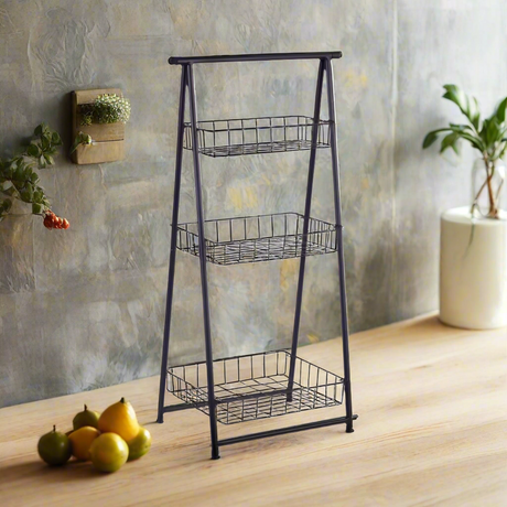 Metal Three Tiers Shelf Black Ladder