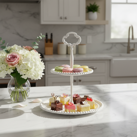 Metal White 2 Tiers Cake Stand