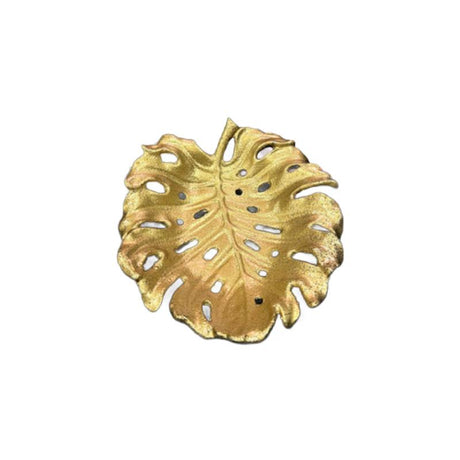 Monstera Leaf Dry Fruit Serving Tray Antique Gold Large