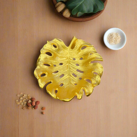 Monstera Leaf Dry Fruit Serving Tray Gold Large