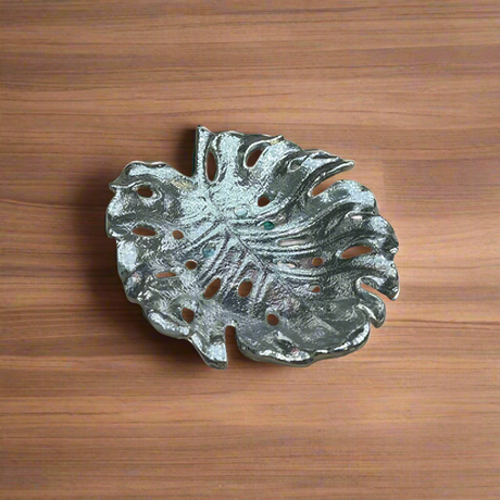 Monstera Leaf Dry Fruit Serving Tray Silver Large