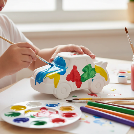 Piggy Bank to Paint Car 6 Colors Brush