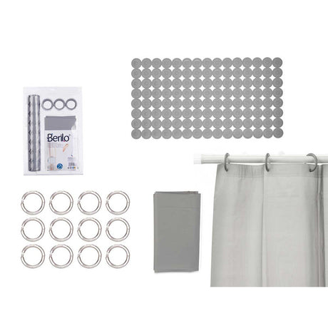Bathroom Curtain Peva and Shower Mat Grey Set