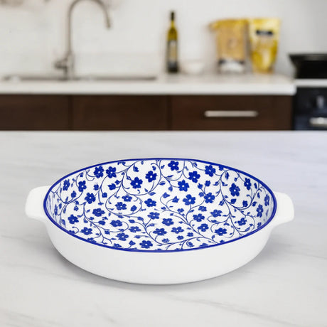 Ceramic Round Serving Pan 7" Blue Flower