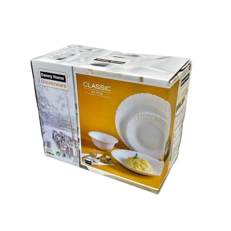 White Glass Dinnerware Set with Plates & Bowls (24pcs)