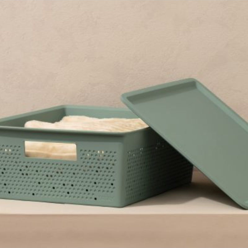 Storage Basket 12L With Lid Set Bohol Sage Green