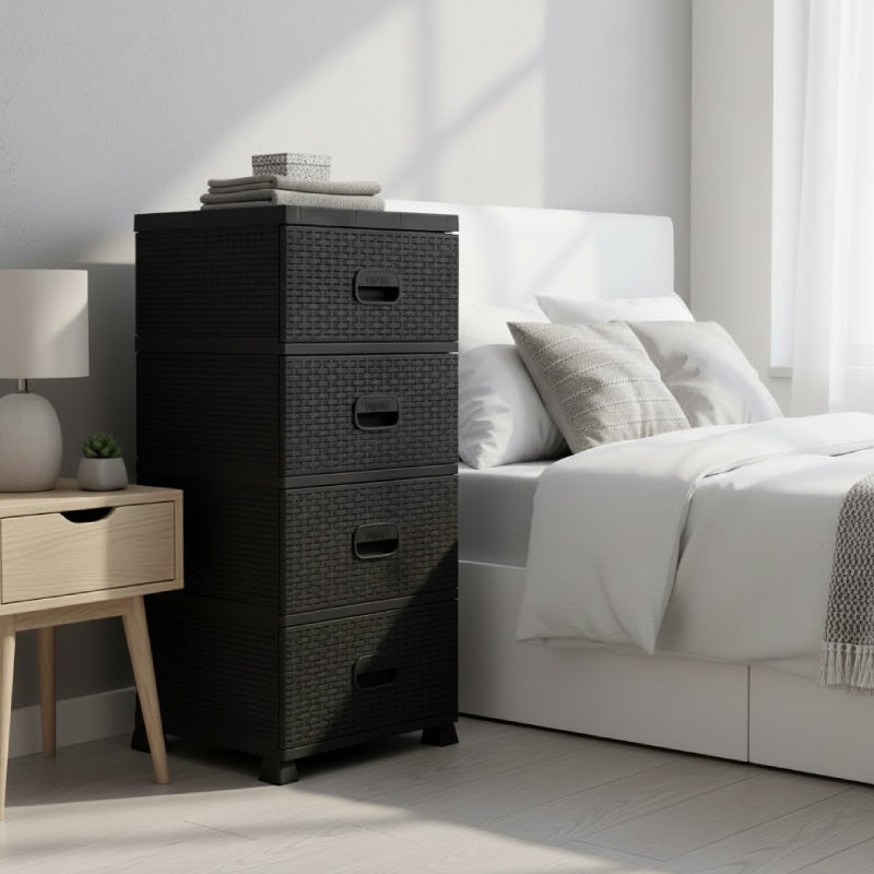 Storage Drawer Rattan Black