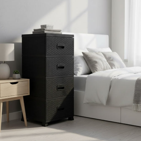 Storage Drawer Rattan Black