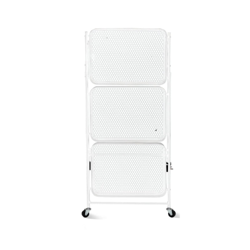 3-Tier Foldable Rolling Storage Trolley Metal White