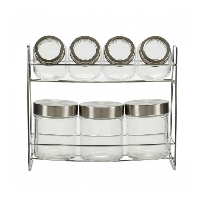 Glass Spice Jar With Stand (Set of 7)