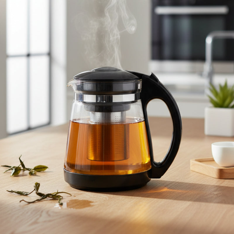 Glass Teapot 1.8L With Plastic Handle Black