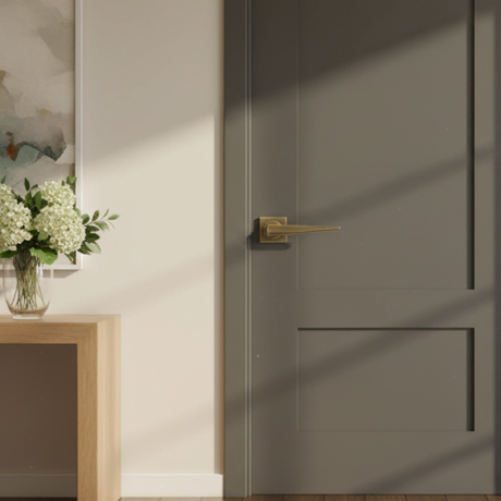 Door Lock Handle On Straight Square Rose AB