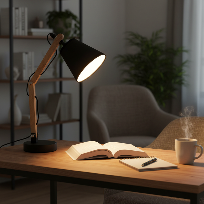 Wooden Study Table Lamp 37cm Black