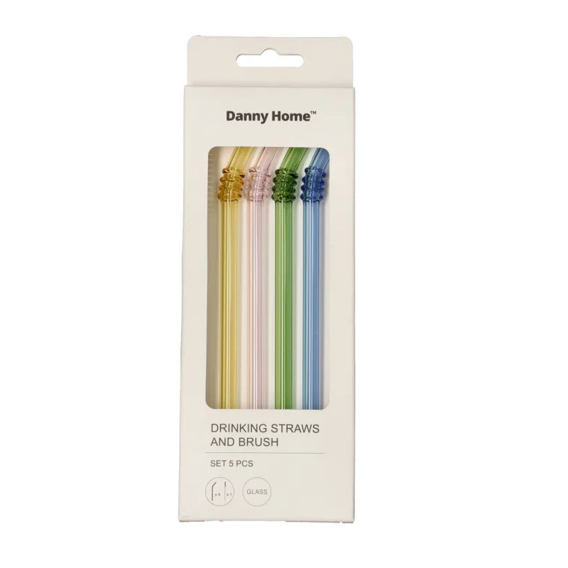 Reusable Glass Straws & Cleaning Brush Set of 5Pcs