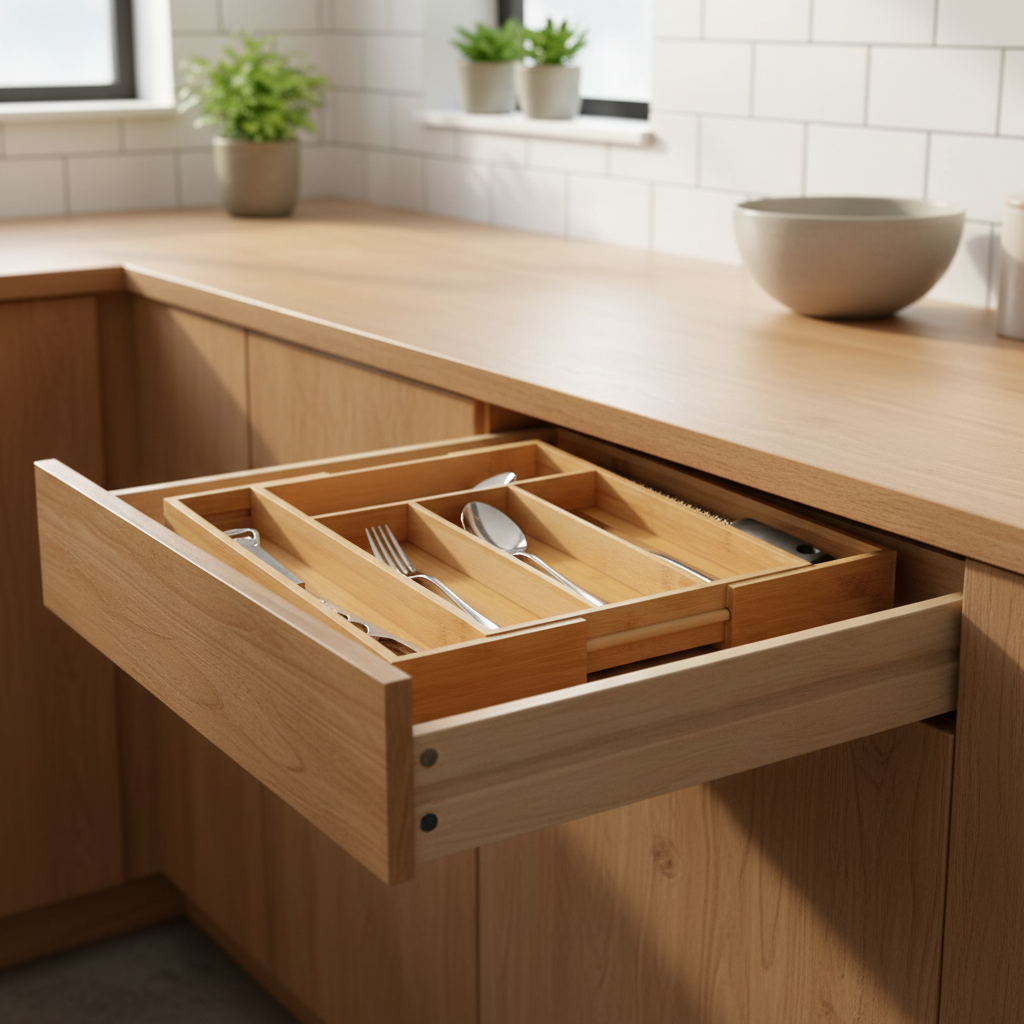Extendable Bamboo Cutlery Tray 6 Slots