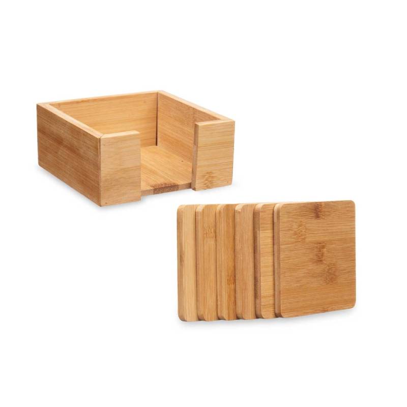 Square Bamboo Coasters With Support (Set of 6)