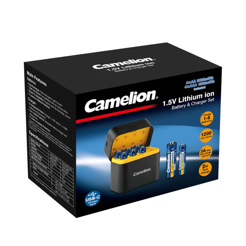 Camelion 1.5V Lithium-ion Battery & Charger Set (4x AA & 4x AAA)