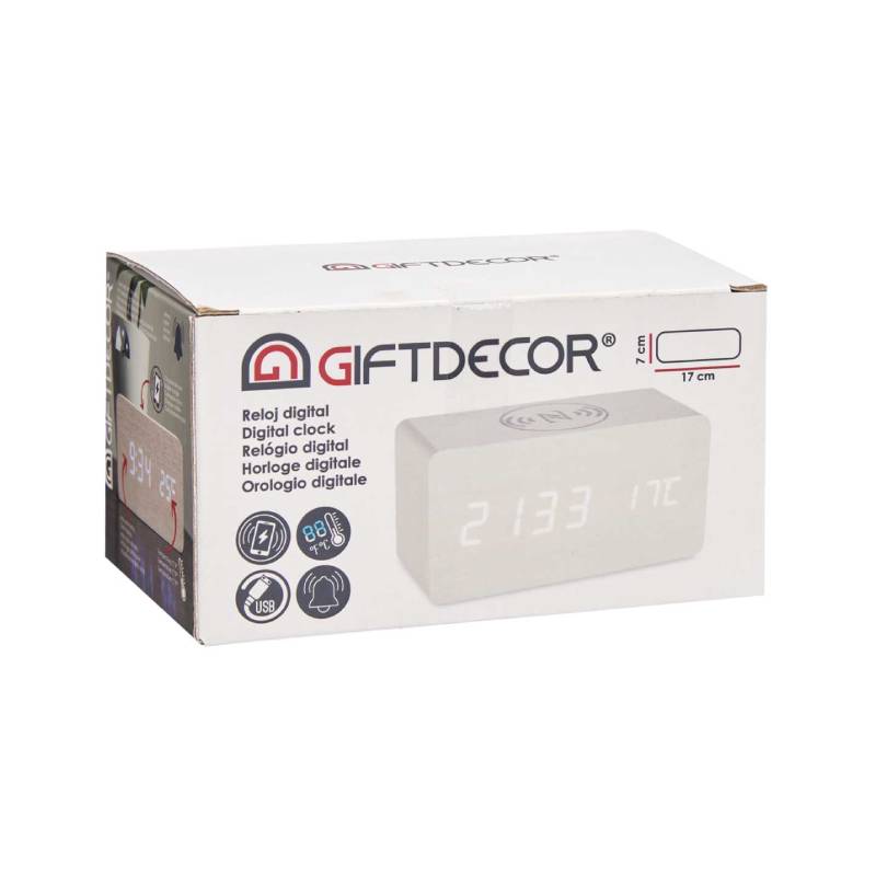 White Clock W Alarm Charger Mov Temperature